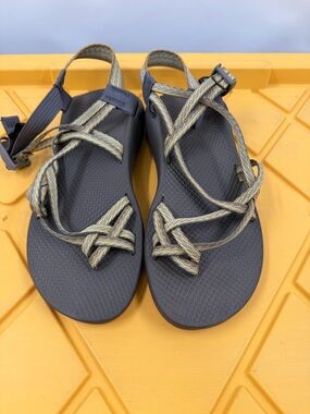 Chaco Women's Gray Sandals with Yellow Striped Webbing women’s size 11